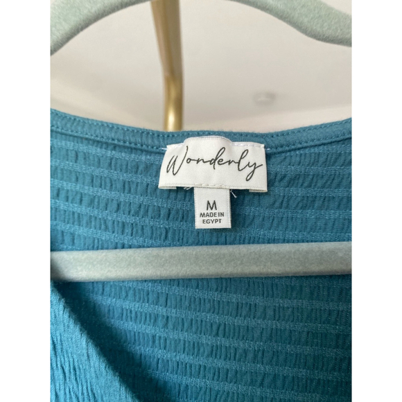 Wonderly Teal Blouse Tie Button Front Soft Resort Summer Vaca Wedding Event Boho - Picture 4 of 6